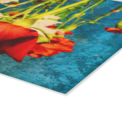 Botanical Glass Cutting Board Kitchen Art, Bold Floral Chopping Block, Retro Foodie Gift