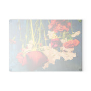 Botanical Glass Cutting Board Kitchen Art, Bold Floral Chopping Block, Retro Foodie Gift