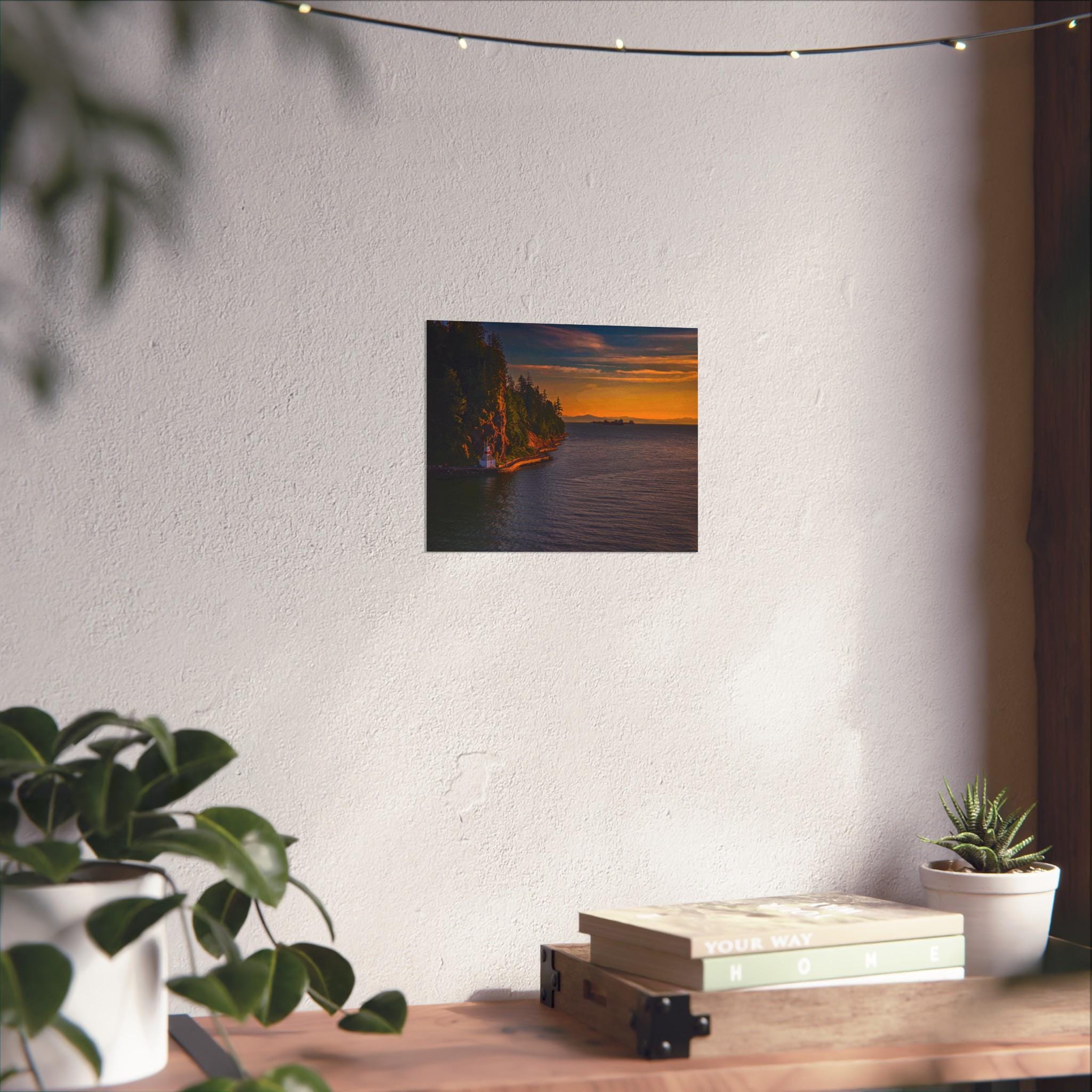 Stanley Park Sunset Photo Print 8x10, Vancouver Lighthouse Wall Art, Coastal Fine Art Giclée, Golden Hour Landscape Photography Gift