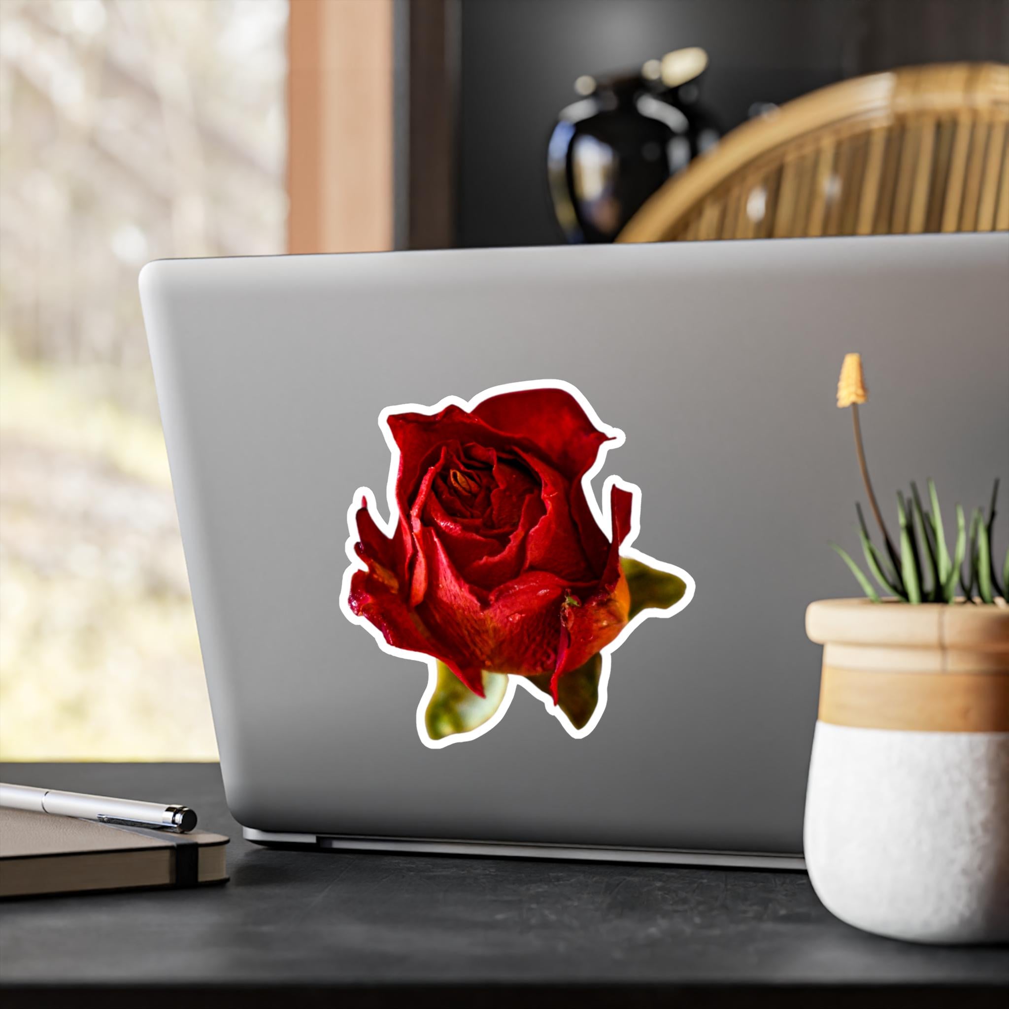 Romantic Red Rose Vinyl Decal Floral Sticker for Scrapbooking, Laptops, Water Bottles, Gift Wrapping, Cute Aesthetic Decor