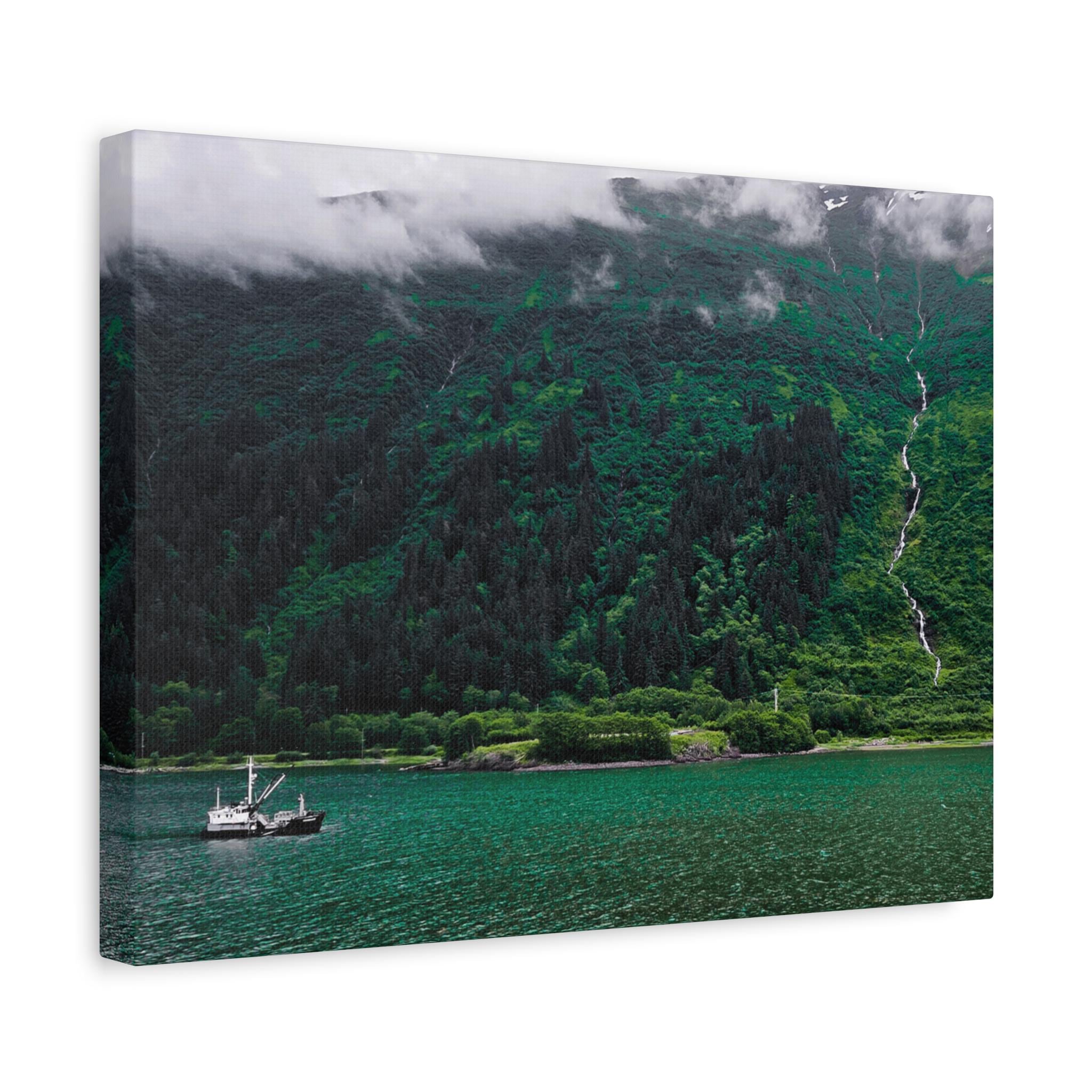 Alaska Canvas Wall Art, Green Coastal Landscape Print, Mountain Nature Photography Decor, Gift for Outdoor or Travel Lovers