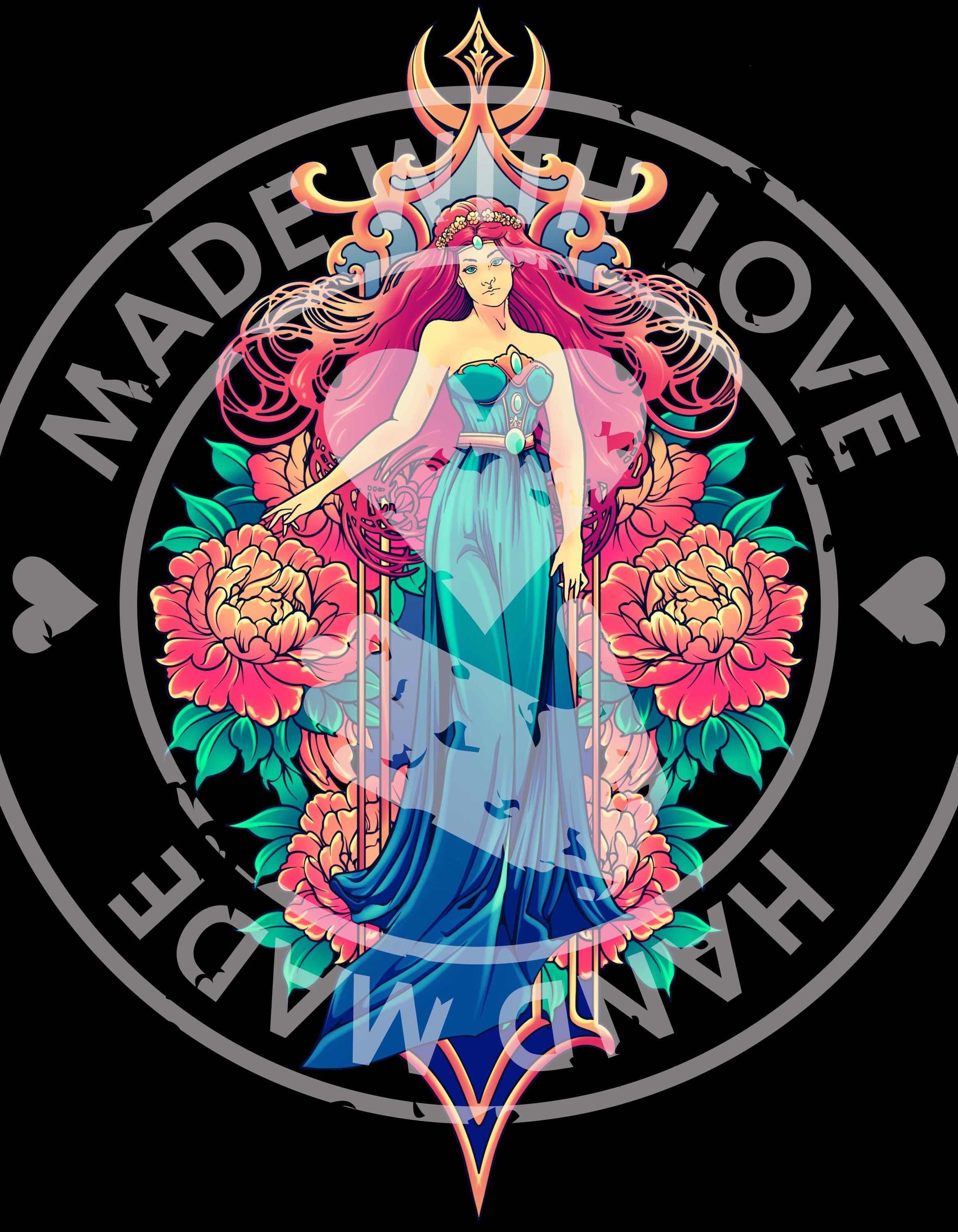 Moonlit Maiden Shirt Art Nouveau Graphic Tee Sage Green Goddess Shirt Fantasy Floral Shirt Witchy Woman Gift Boho Mystic Aesthetic
