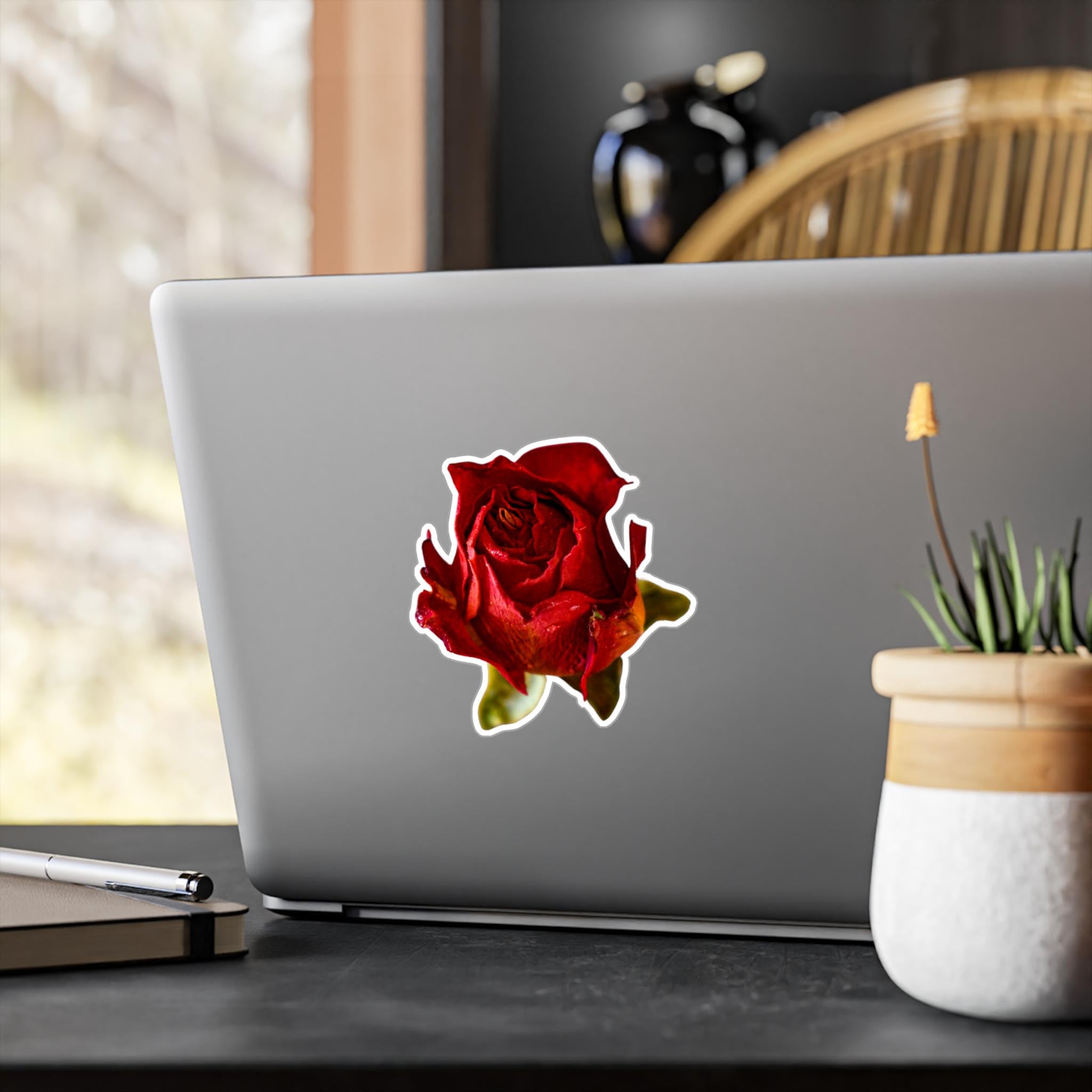 Romantic Red Rose Vinyl Decal Floral Sticker for Scrapbooking, Laptops, Water Bottles, Gift Wrapping, Cute Aesthetic Decor